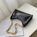 Women Alligator Pattern PU Solid Color Thick Chain Shoulder Underarm Hobos Bag