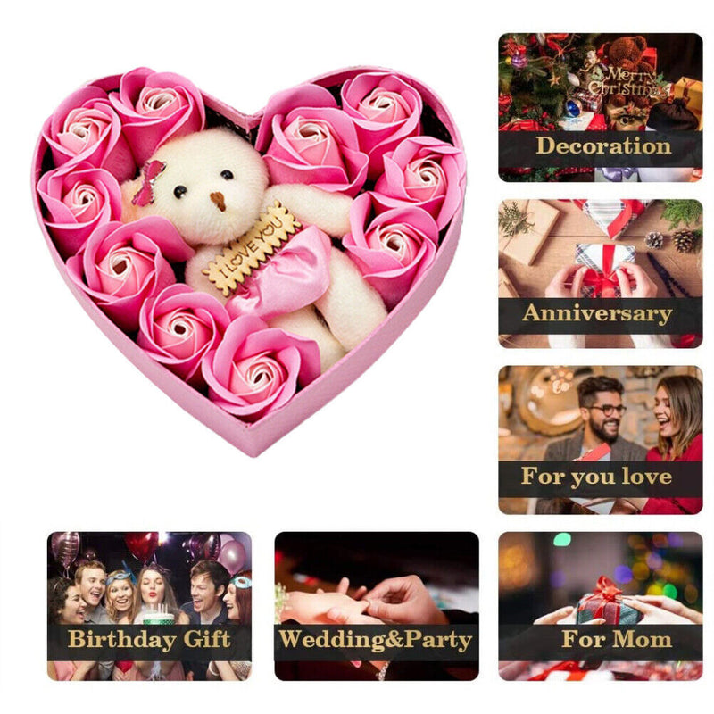 10Pcs Rose Bath Soap Flower Petal Heart Box For Wedding Valentine's Day Gift