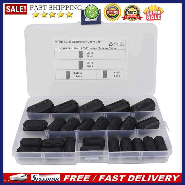 25x Ferrite Core Ring Clamps Kit Clip Cable Connector Noise Filters Suppres