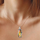 Chain Glass Leaves Crystal Tree Pendant Rainbow Stone Necklace Amethyst Pendant