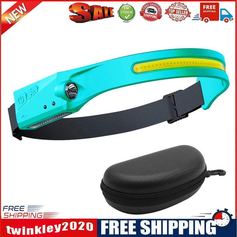 2pc LED COB Headlamp Rechargeable Camping Waterproof Sensor Headlights Cyan