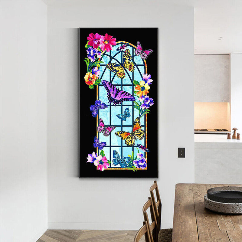 Window Flower Butterfly 5D DIY Diamond Painting Full Round Drill Picture Cr