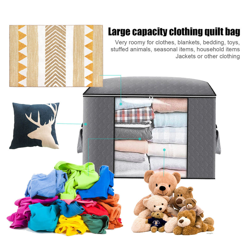 Large Capacity Clothes Storage Bag Foldable Organizer for Comforter (Grey) Newly