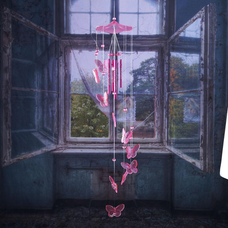 Butterfly Bell Wind Chimes Creative Home Yard Garden Hanging Decor(Pink)