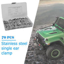 70pcs 7 Sizes Stainless Steel Single Ear Pants Clamps Clips Air Fuel Pipe Clips