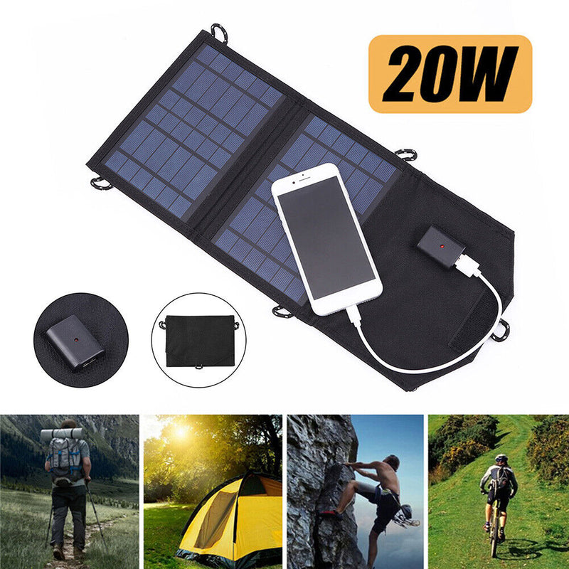Sun Power Folding 20W Solar Cells Charger 5V 1A USB Output Devices Portable