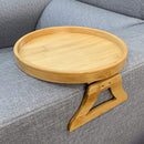 Round Bamboo Wood Tray Foldable Portable Sofa Armrest Breakfast Tea Table Newly