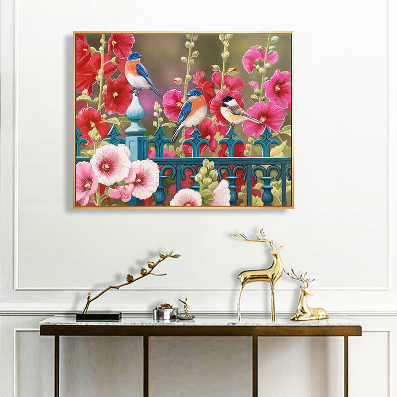 Fence Birds Flowers Oil Paint By Numbers Kit DIY Acrylic Painting on Canvas Arts