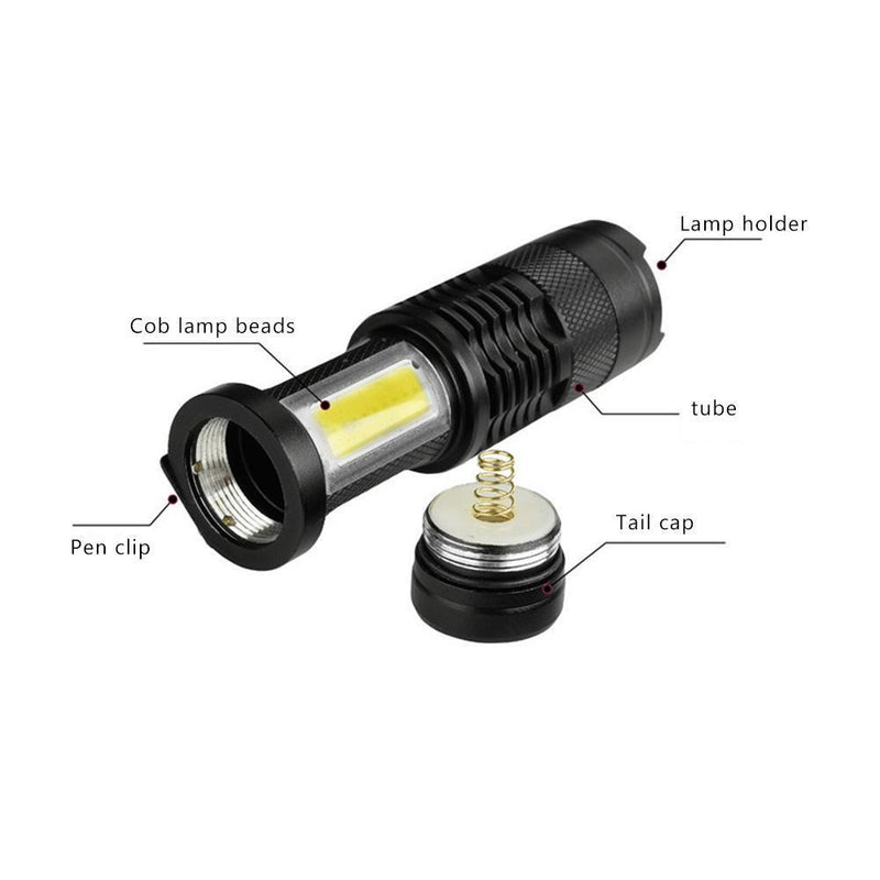 Mini LED Flashlights Outdoor COB LED Hiking Camping Fishing Zoom Hand Pocket