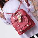 Women Student Preppy Style Cute Bear Pendant Bookbag Backpack(Wine Red