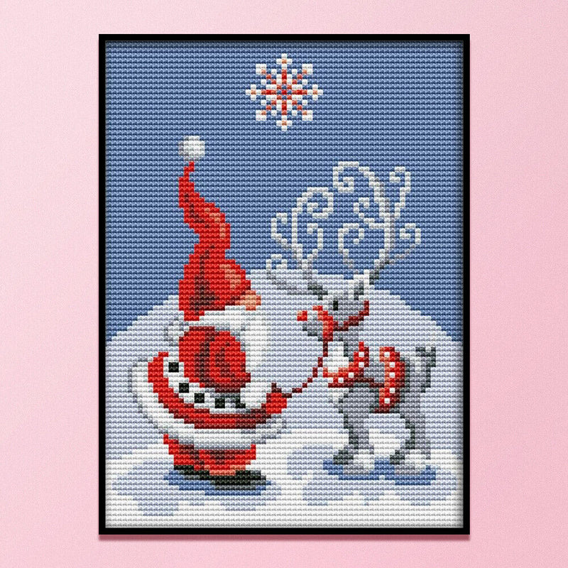 Santa and Elk 14CT Counted Embroidery DIY Full Cross Stitch Handmade Cotton Art