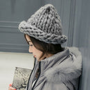 Winter Women Crochet Beanie Ball Hat Knitted Wool Ski Crochet Cap (Gray)