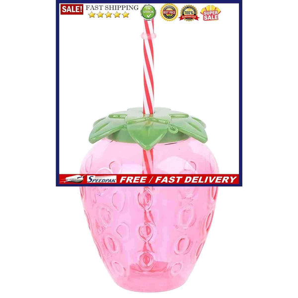 Strawberry Straw Cups - Cute Water Bottles with Straws Leakproof Plastic Cups