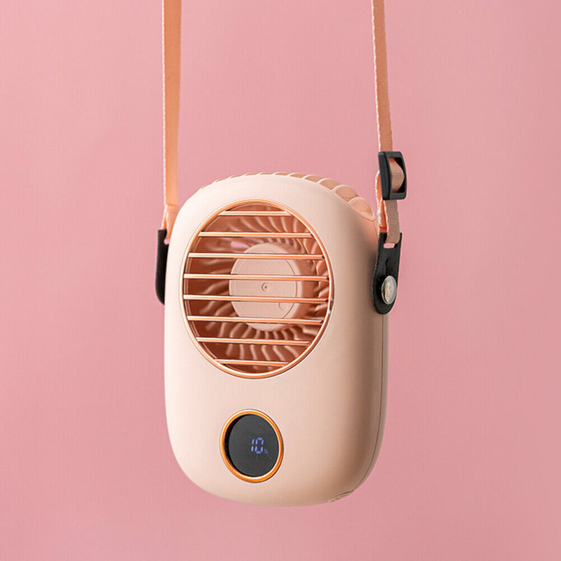 Bladeless Neck Digital Fan Silent Sport Travel Personal Desktop Fan (Pink)