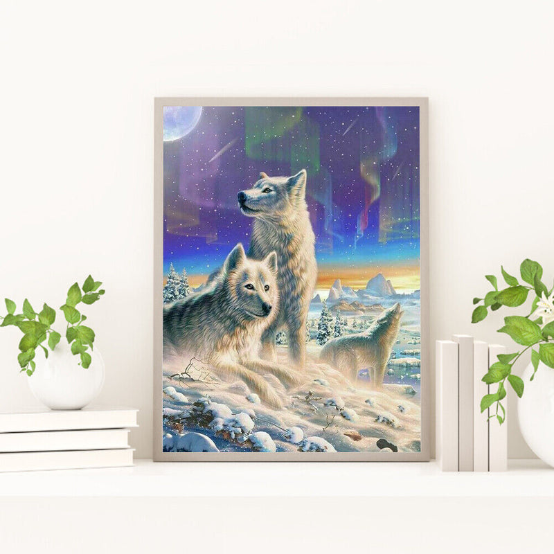 Diamond Painting 5D Full Round Drill Mosaic DIY Wolf in Snow Wall Decoration Kit