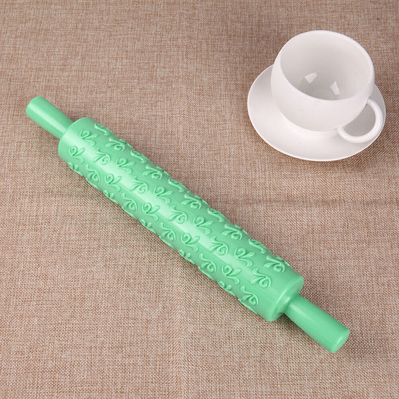 Rolling Pin Pattern Baking Tool Fondant Embossed Mold Cake Deco(Green)