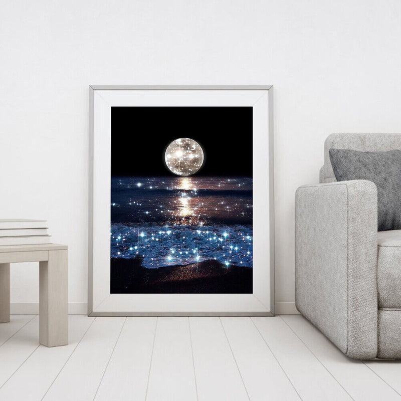 DIY Digital Picture Sea Moon Frameless Oil Painting By Number Acrylic Handi