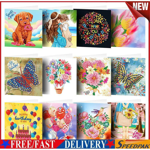 12pcs DIY Diamond Painting Greeting Cards Mosaic Birthday Postcard (HKDZ07) #F