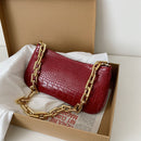 Alligator Pattern Thick Chain Underarm Bags Women PU Leather Pure Color Handbag