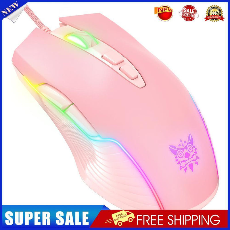 ONIKUMA CW905 USB Wired Mouse Non-Slip 6-Gear Adjustable RGB Mouse (Pink)