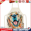 Kitchen Linen Apron Dog Head Color Painted Dinner Party Cleaning Pinafore