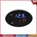 3in1 Car Cigarette 12V Dual USB Charger LED Thermometer Voltmeter Black