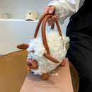 Women Soft Warm Plush Sheep Handbags Winter Soft Warm Designer Zipper Handbags