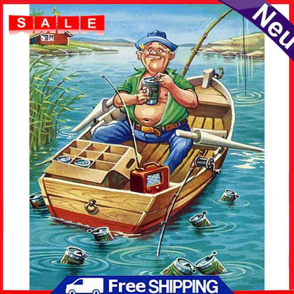 40x50cm Frameless Oil Paint By Numbers Angler Pattern Paint Canvas Picture Kits