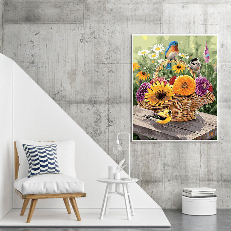 Flower Basket Bird Oil Paint By Numbers Kit DIY Home Decoration Gift Wall Art