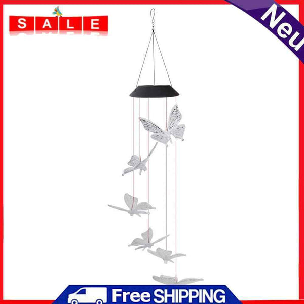 LED Solar Wind Chime Light Color Changing Butterfly Hanging Lamp for Garden Yard
