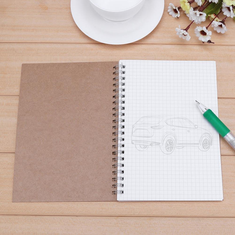 2pcs Retro Spiral Coil Grid Sketchbook Notebook Diary Journal Student Me
