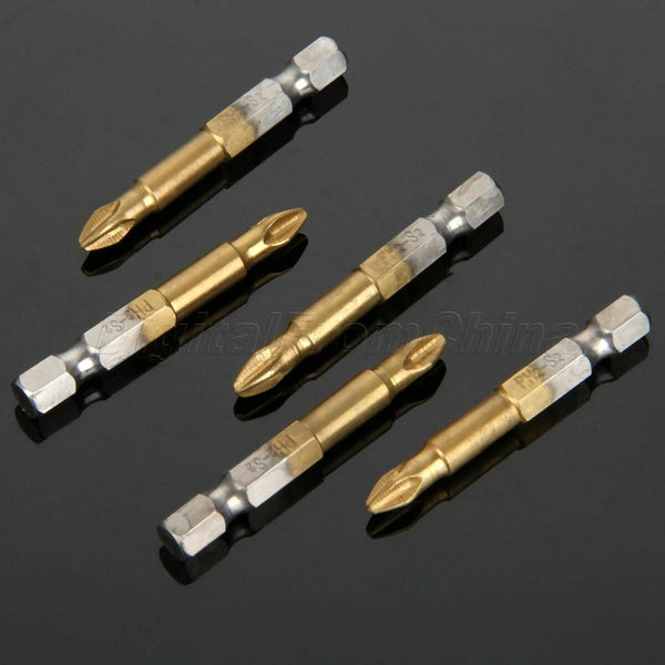 5pcs 50mm Long Magnetic Phillips Head Cross Hex S2 Steel Screwdriver Bits Set