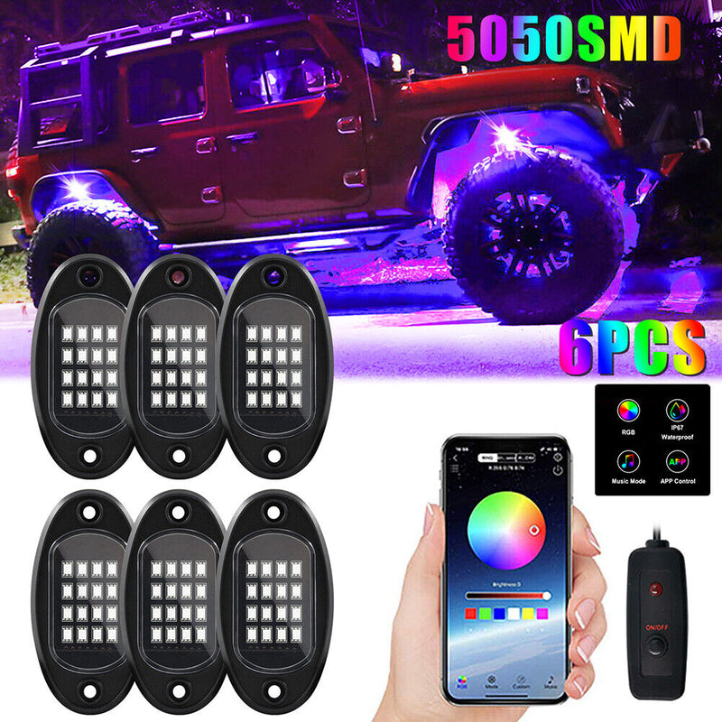 Waterproof Car Underglow RGB LED Rock Lights Chassis Music Lamps (1 to 6) Newly