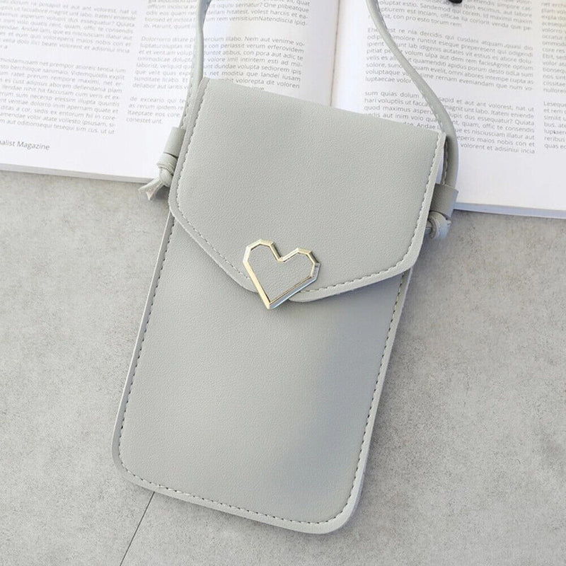 Leather Shoulder Messenger Bag Women Touch Screen Phone Pouch (Light Grey)