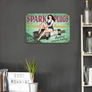 Retro Spark Plug Woman Metal Plate Painting for Pub Tin Plaques Wall Sign