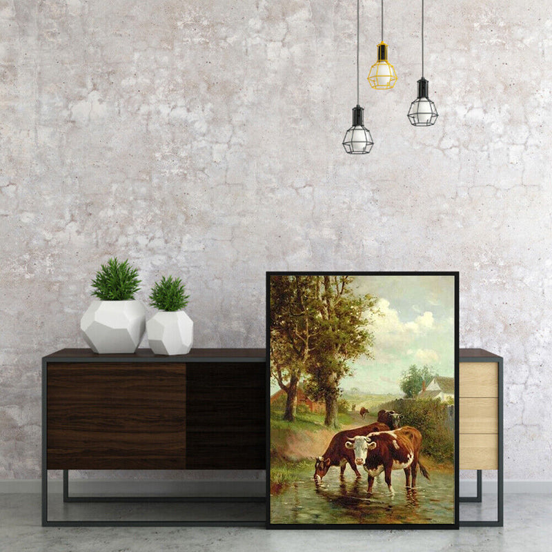 Frameless Painting By Numbers Kit Watering Cows DIY Drawing On Canvas Art Craft