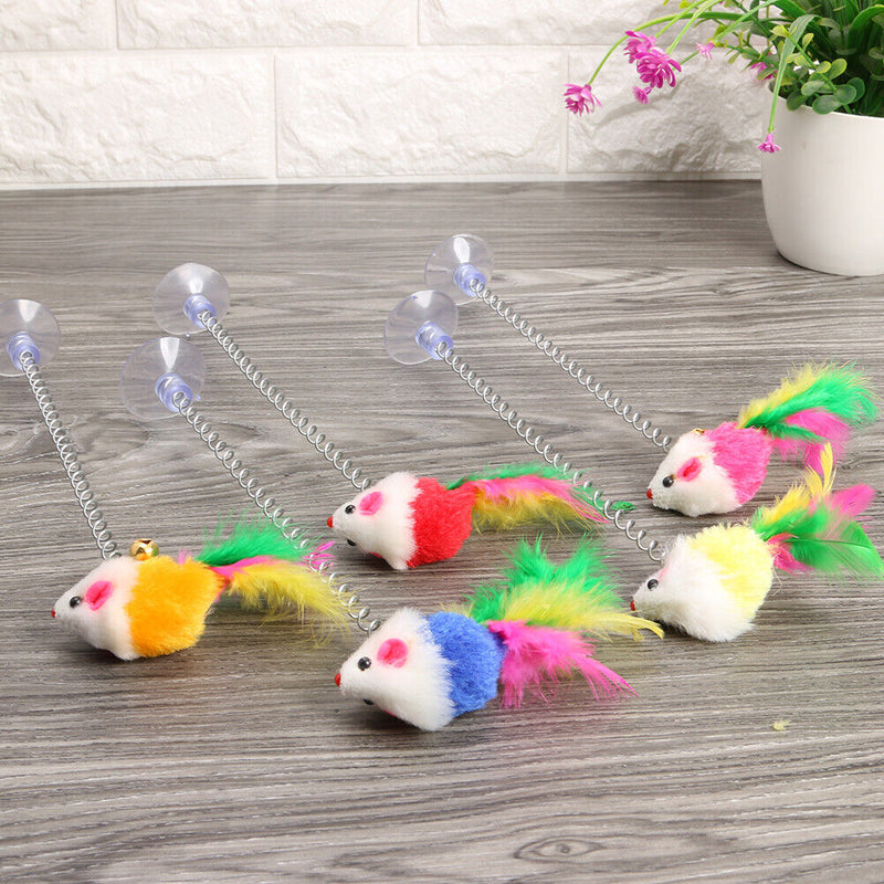 5pcs/set False Mouse Spring Fun Cat Toys Pet Kitten Playing Training Sucker