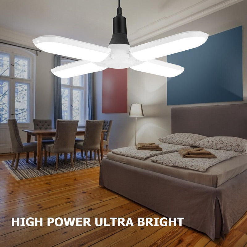 3 Leaf LED Fan Deformable Lamp Fan Folding Garage Ceiling Workshop Lamp (C)