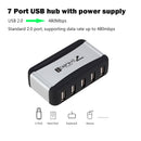 Vertical USB Hub 7 Ports USB 2.0 Splitter with Power Adapter for PC (EU)