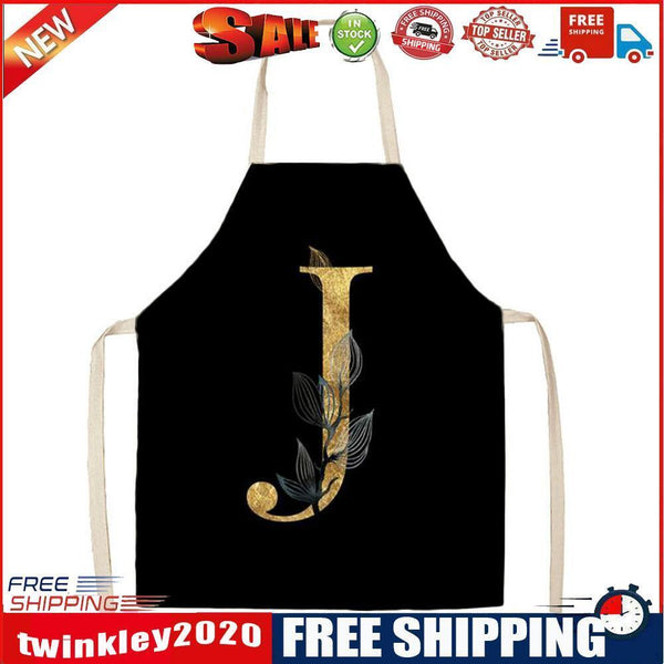 Golden J Print Apron Linen Waterproof Cooking Bibs Home Pinafore (68x55cm)
