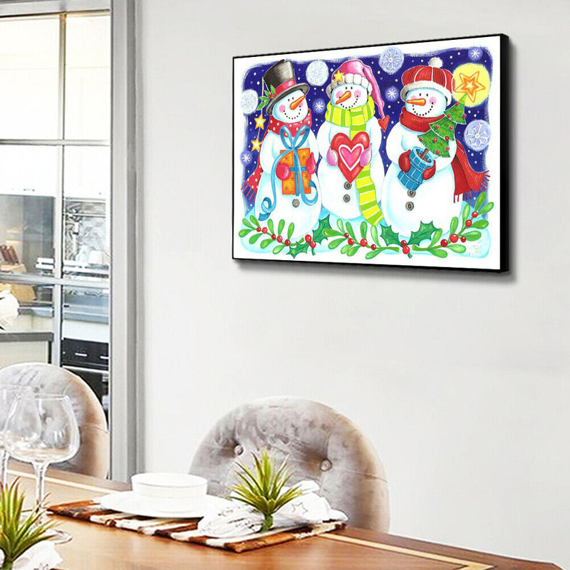 5D DIY Full Drill Round Shape Snowman Rhinestone Diamond Drawing for Bedroom