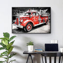 Fire Truck 5D DIY Full Round Diamond Painting Picture Rhinestone Handwork K