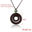 Jewelry Ceramics Brown Bead Rope Chain Double-circle Pendant Wood Necklace Long