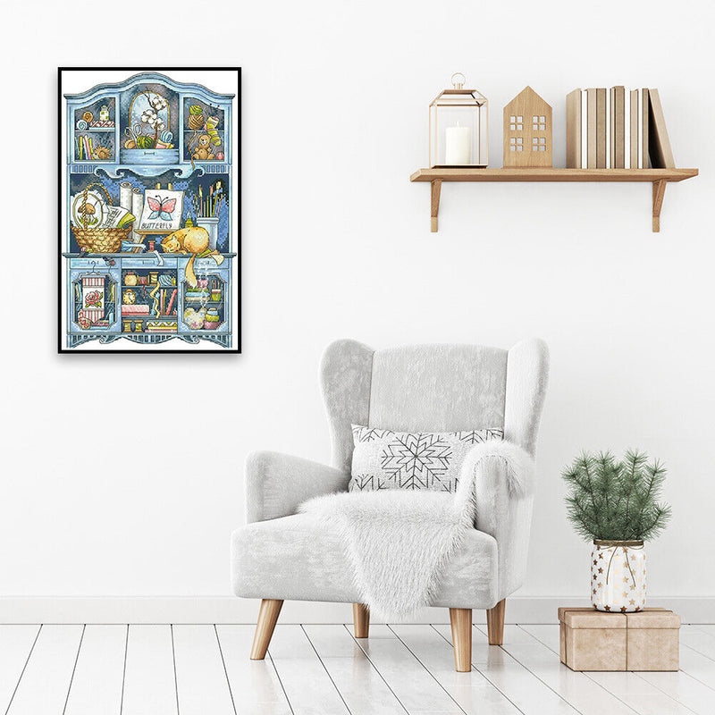 Partial Embroidery Set Cross Stitch Needlework Kit 14CT House Cabinet Artwork