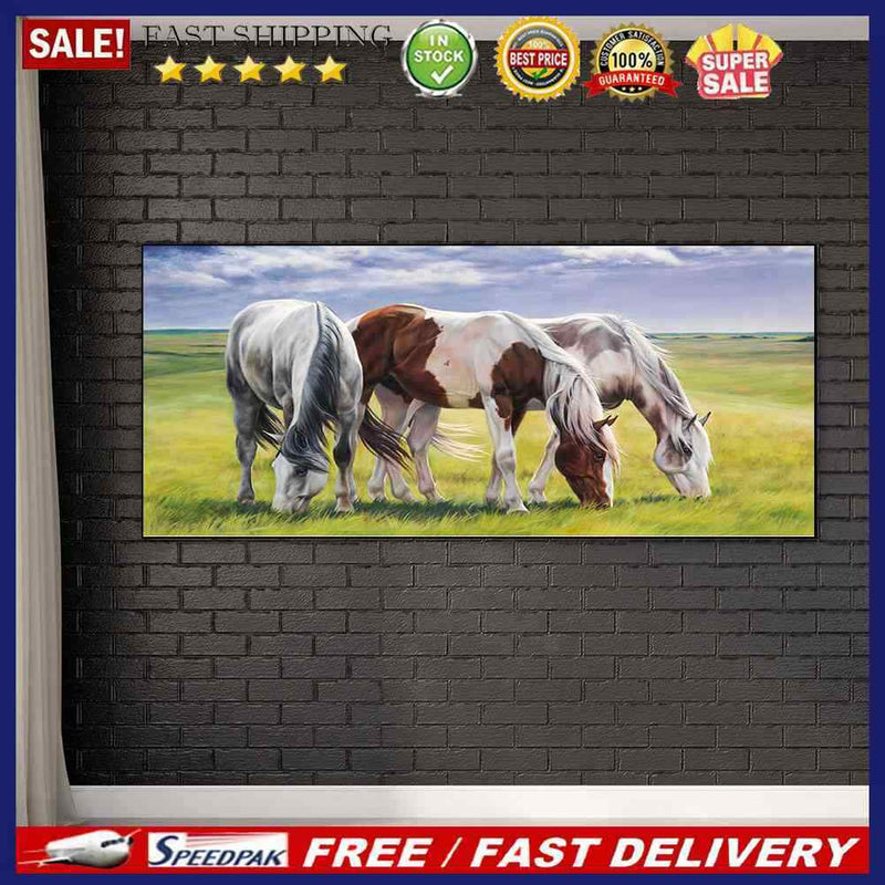 Grassland Three Horses 5D Diamond Painting Rhinestone Full Round Drill for