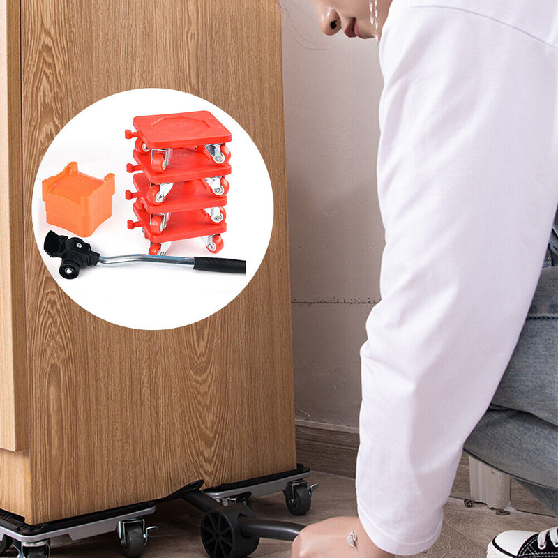 Household Transport Heavy Furniture Mover Wheeled Rollers Bar (Red)
