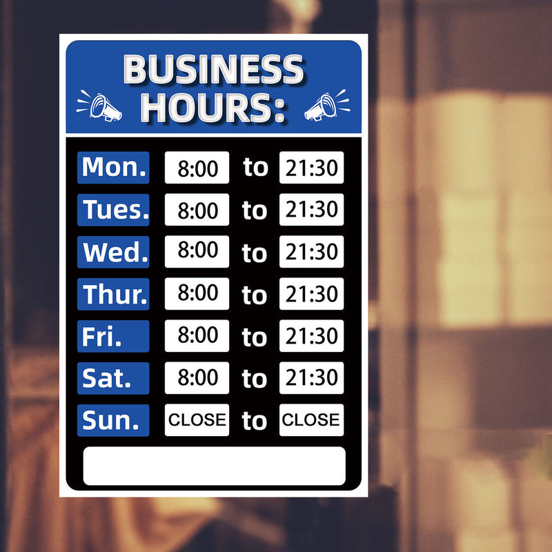 Business Hours Sign Hours of Operation Signs for Window / Door (Blue) Newly