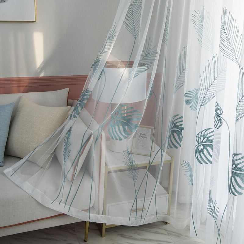 1pc Modern Palm Leaf Windows Tulle Curtains Living Bedroom Screening Yarn Dra