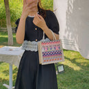 Women Linen Shoulder Bag Retro Ethnic Large Tassels Tote Handbag (Purple)