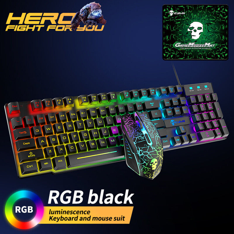 T6 Gaming Keyboard Mouse Mouse Pad Wired RGB Backlight 3-in-1 Kit (Black)
